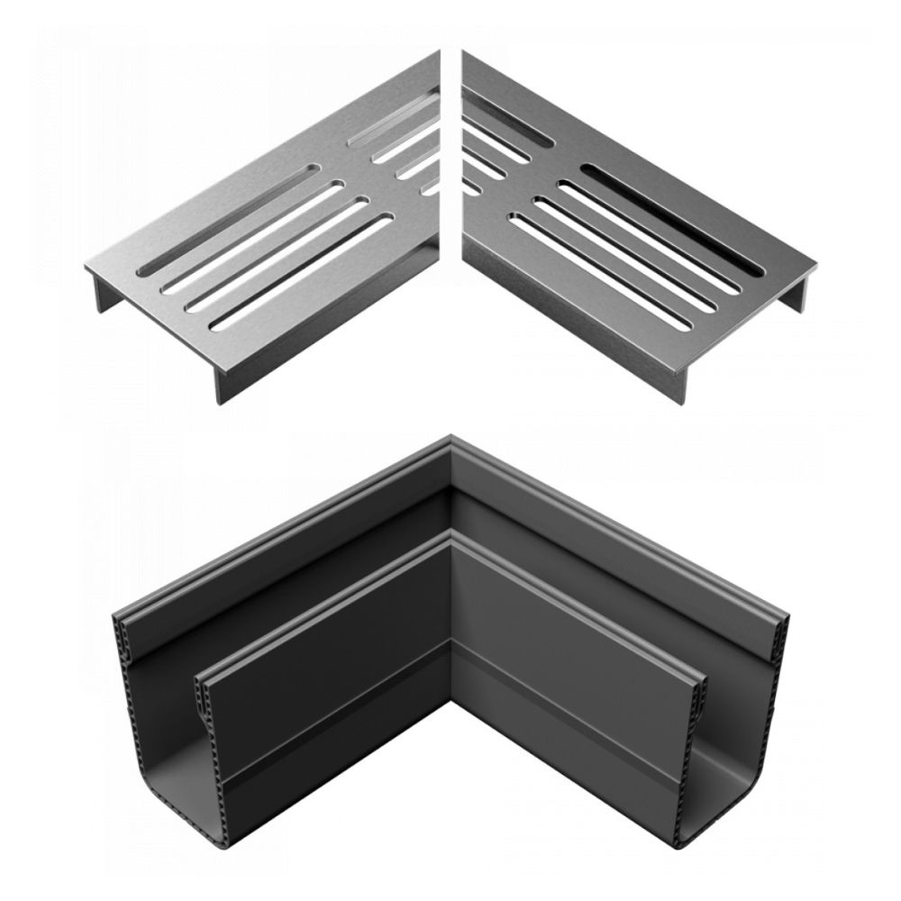 Ultra drain silverline L-hoekstuk incl. rooster